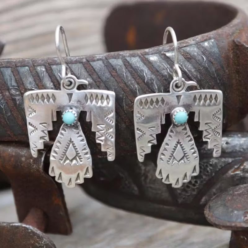 Thunderbid + Turquoise Metal Earrings