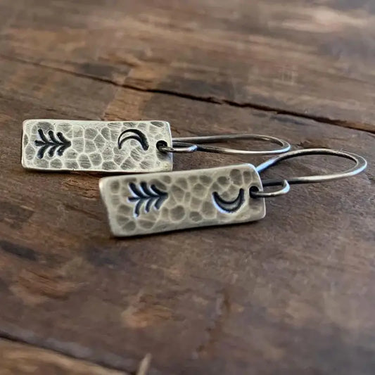 Moon + Tree Rectangle Earrings