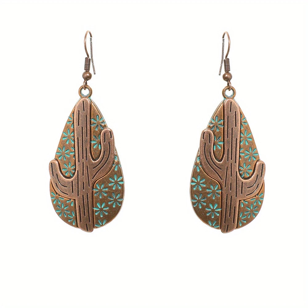 Copper Cactus Teardrop Earrings