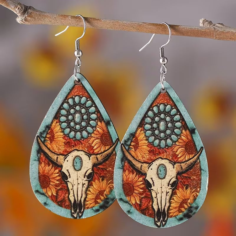 Skull + Turquoise Teardrop Earrings