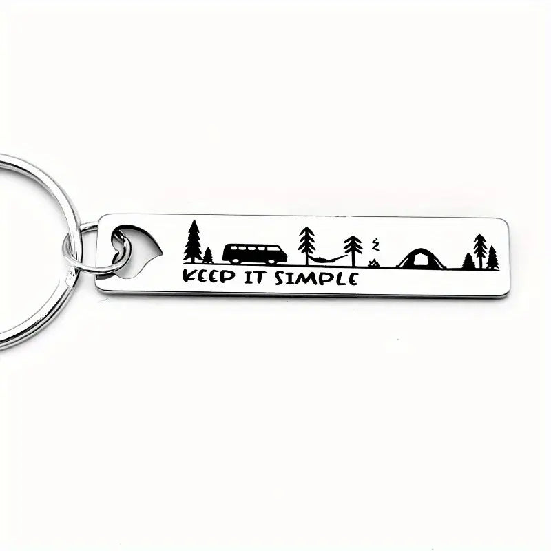 Keep It Simple Camping Scene Metal Keychain