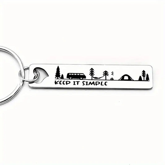Keep It Simple Camping Scene Metal Keychain