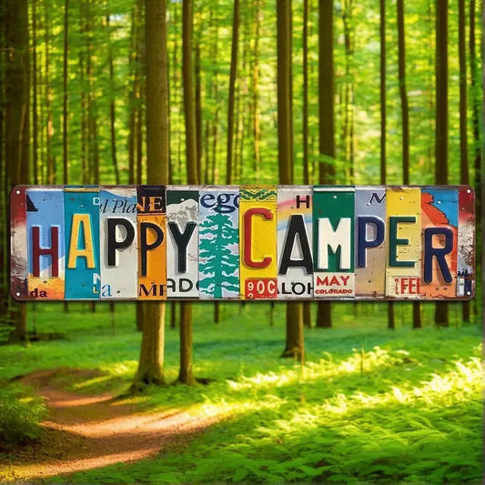 Happy Camper License Plate Metal Wall Sign