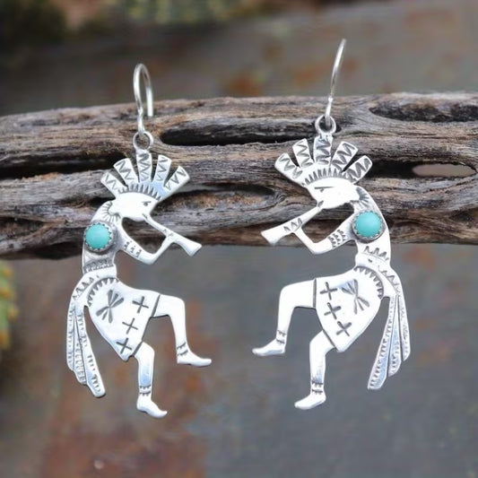 Dancing Petroglyph Metal Earrings (Version 2)