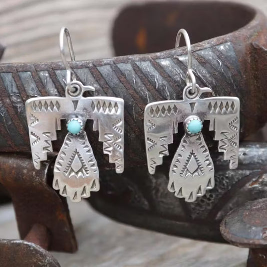 Thunderbid + Turquoise Metal Earrings